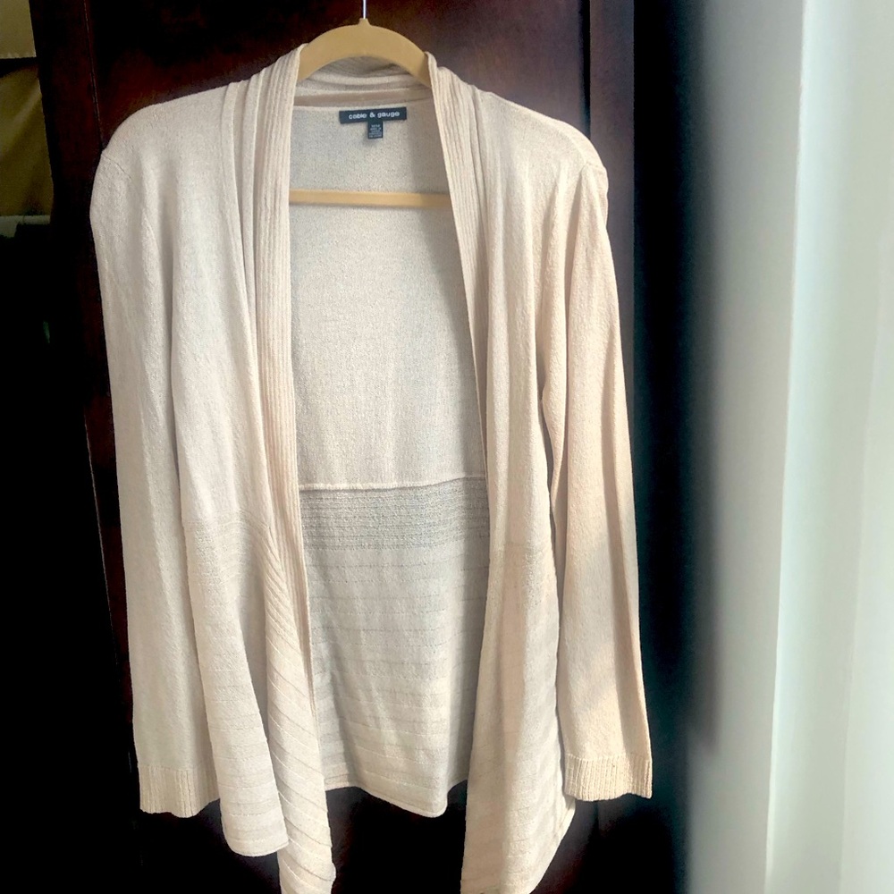 CABLE AND GAUGE- Oatmeal Beige Long Sleeve Waterfall Cardigan - Size MEDIUM